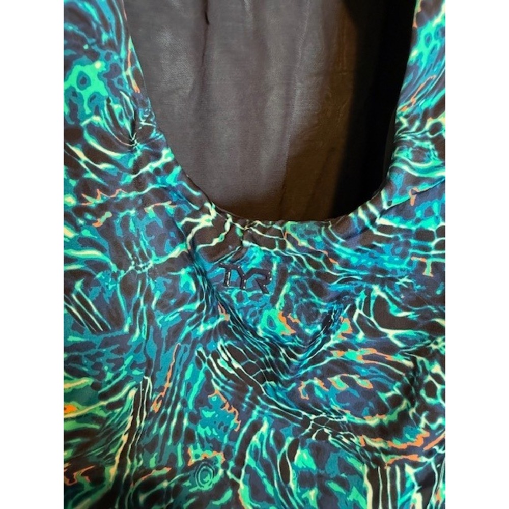 TYR Womens One Piece Swimsuit Blue Teal Water Print Racerback NWOT Sz L - Picture 4 of 8